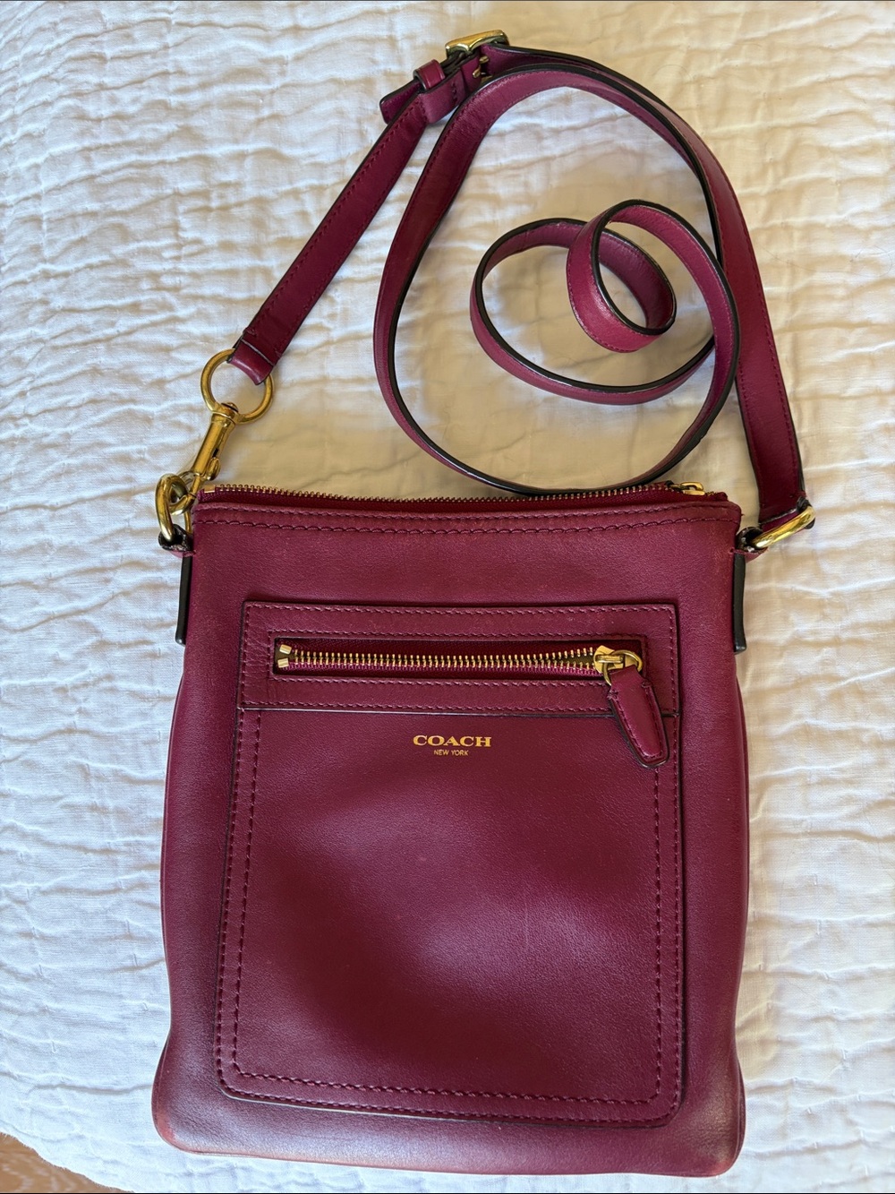 Coach Wine Leather Crossbody Bag with Gold Hardware